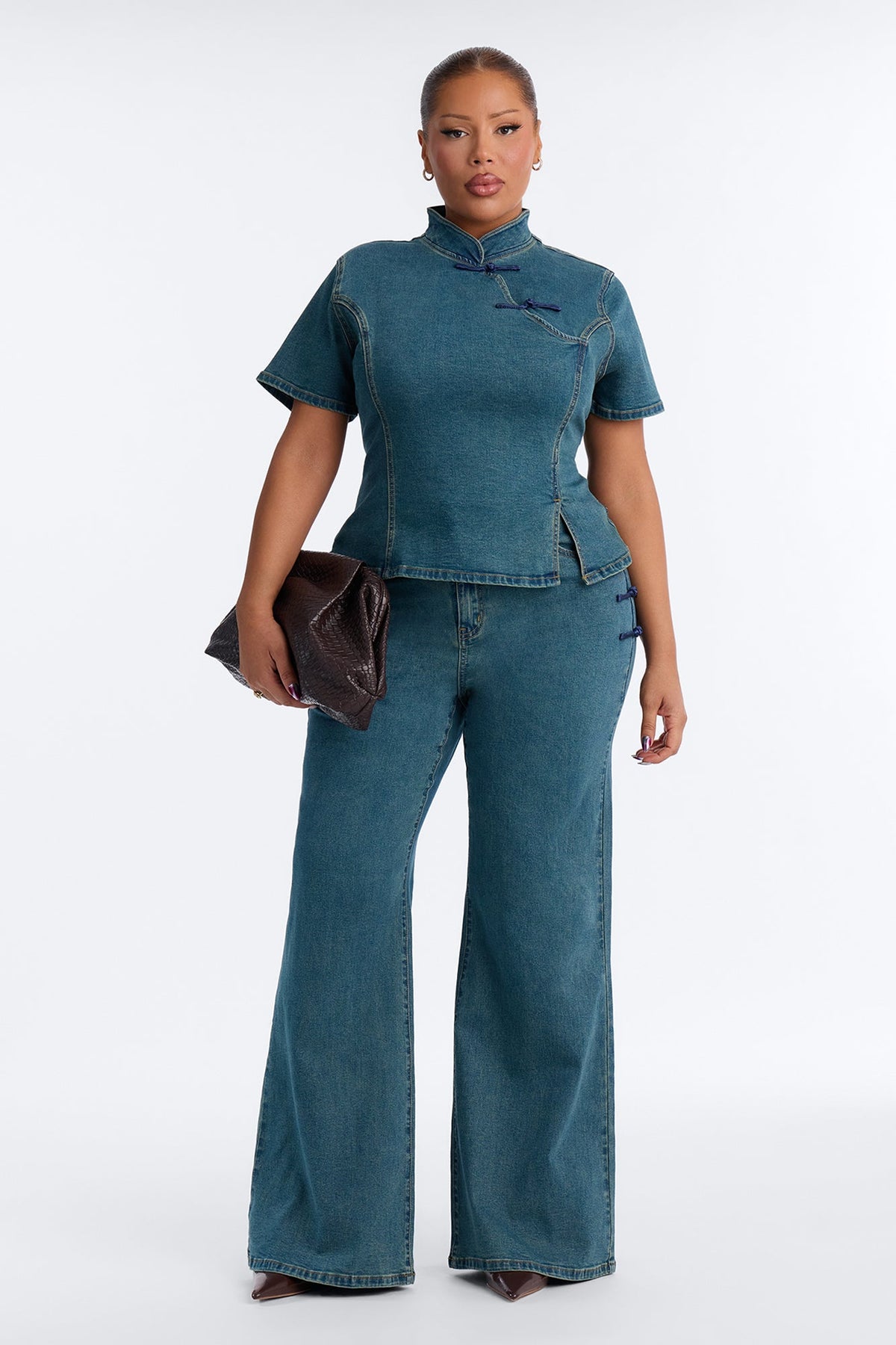 Delilah Denim Straight Leg Pant Set - Medium Wash