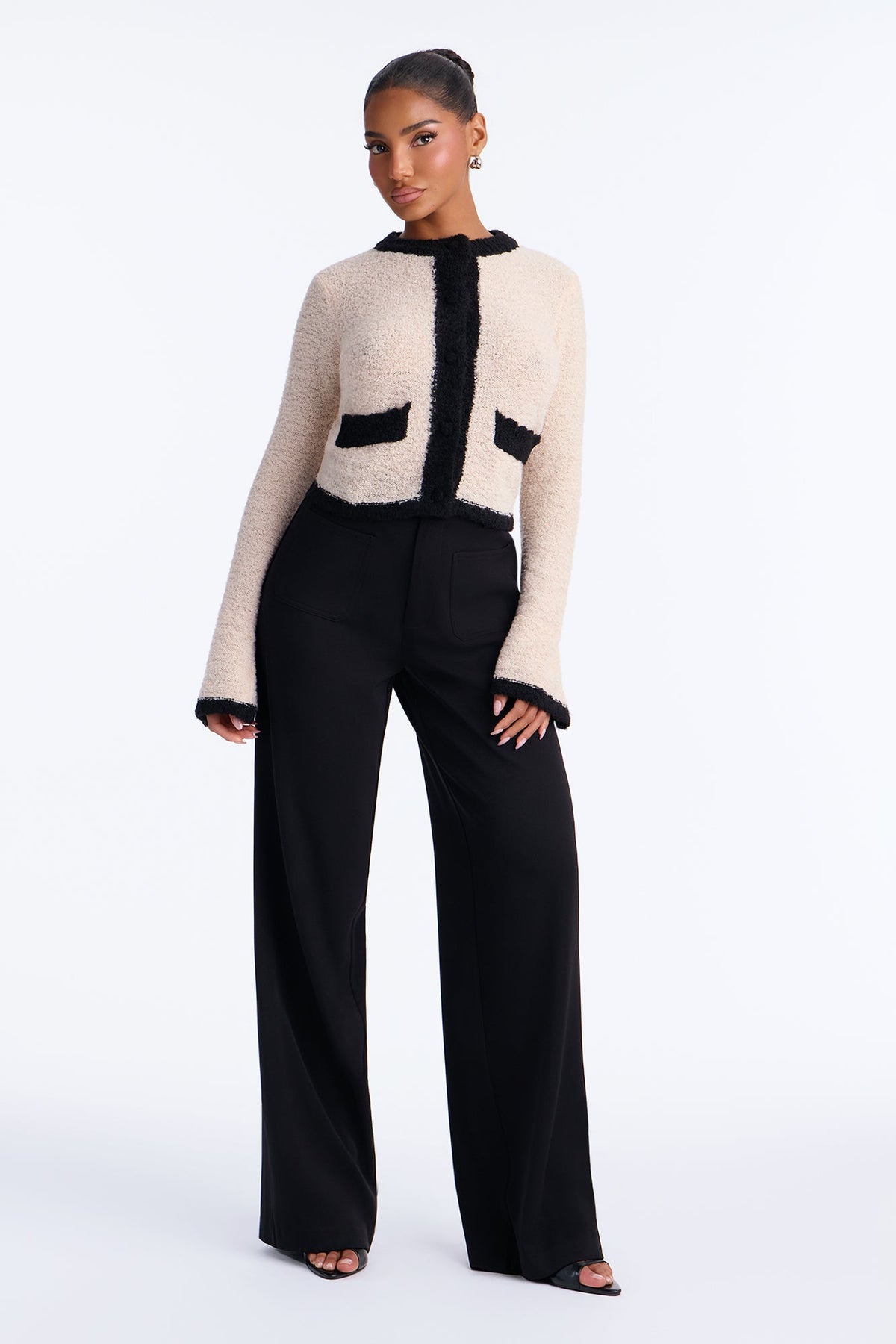 Cozy Attire Contrast Button Up Cardigan - Oatmeal/combo