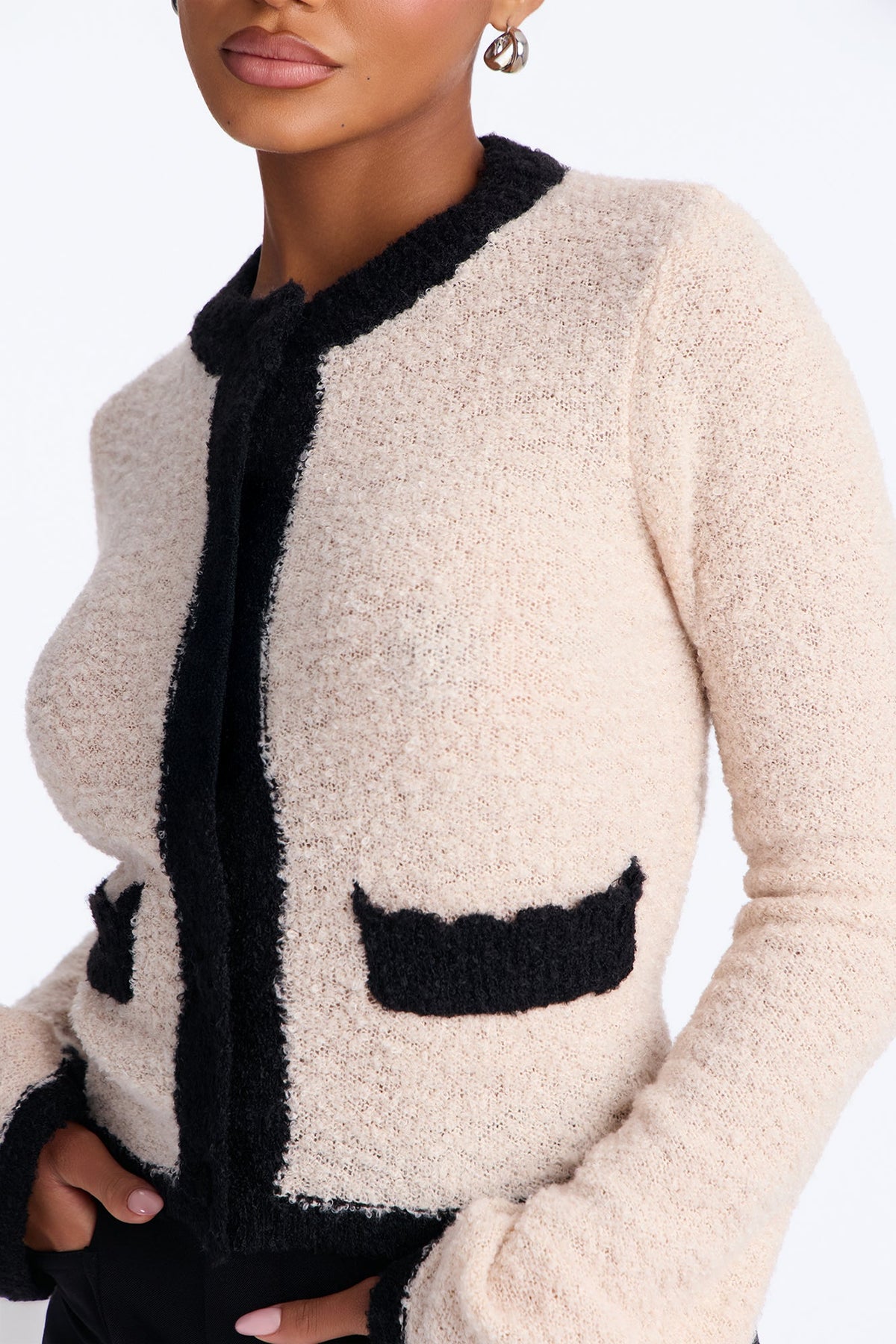 Cozy Attire Contrast Button Up Cardigan - Oatmeal/combo