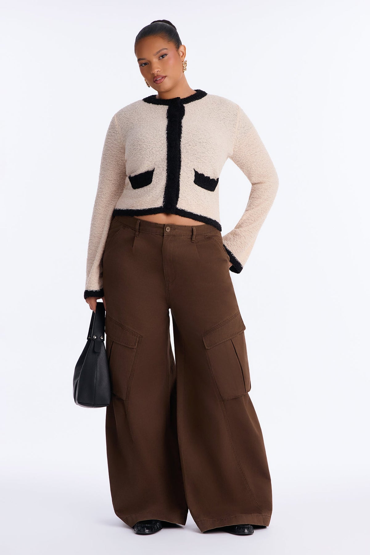 Cozy Attire Contrast Button Up Cardigan - Oatmeal/combo