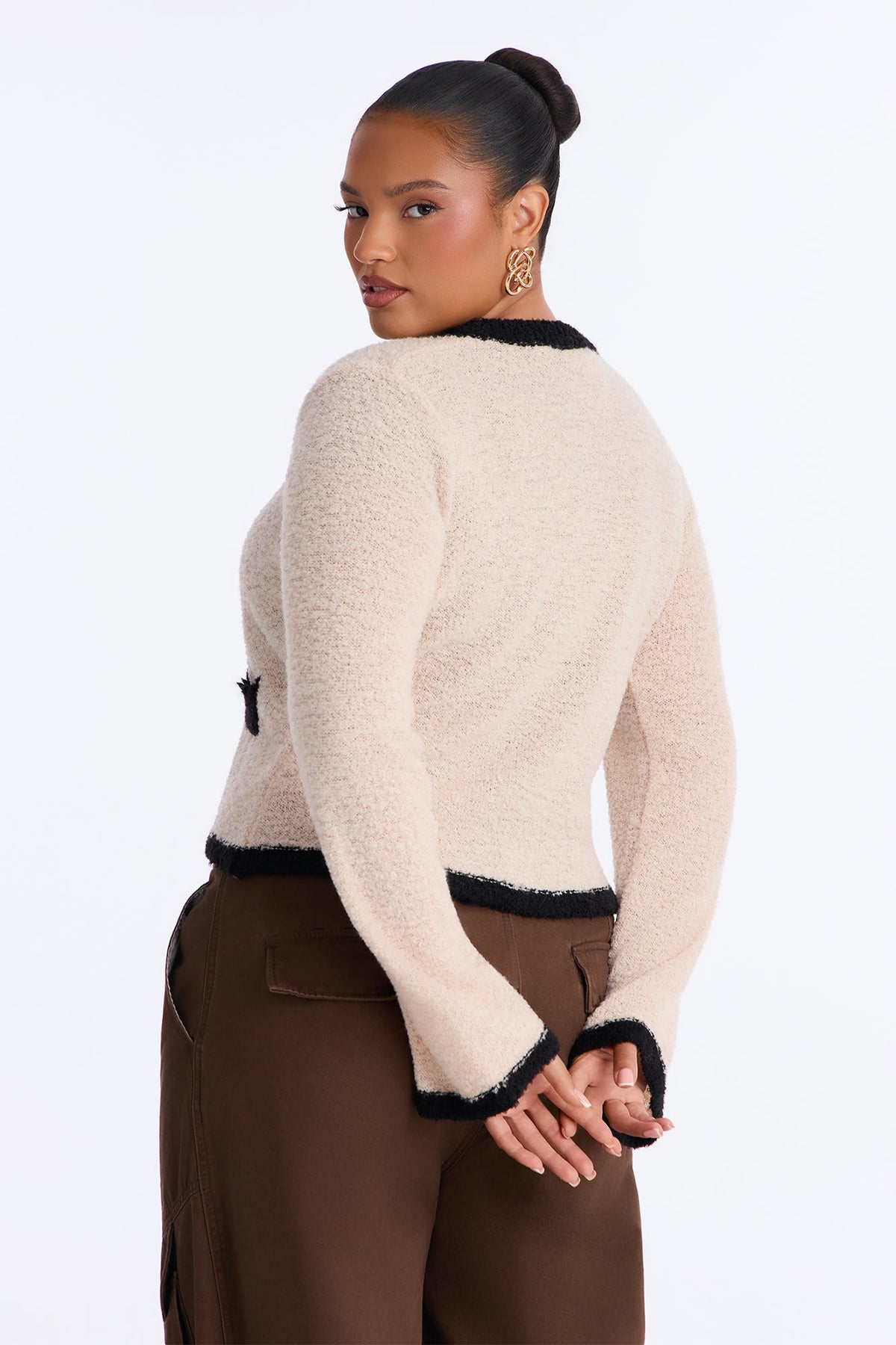Cozy Attire Contrast Button Up Cardigan - Oatmeal/combo
