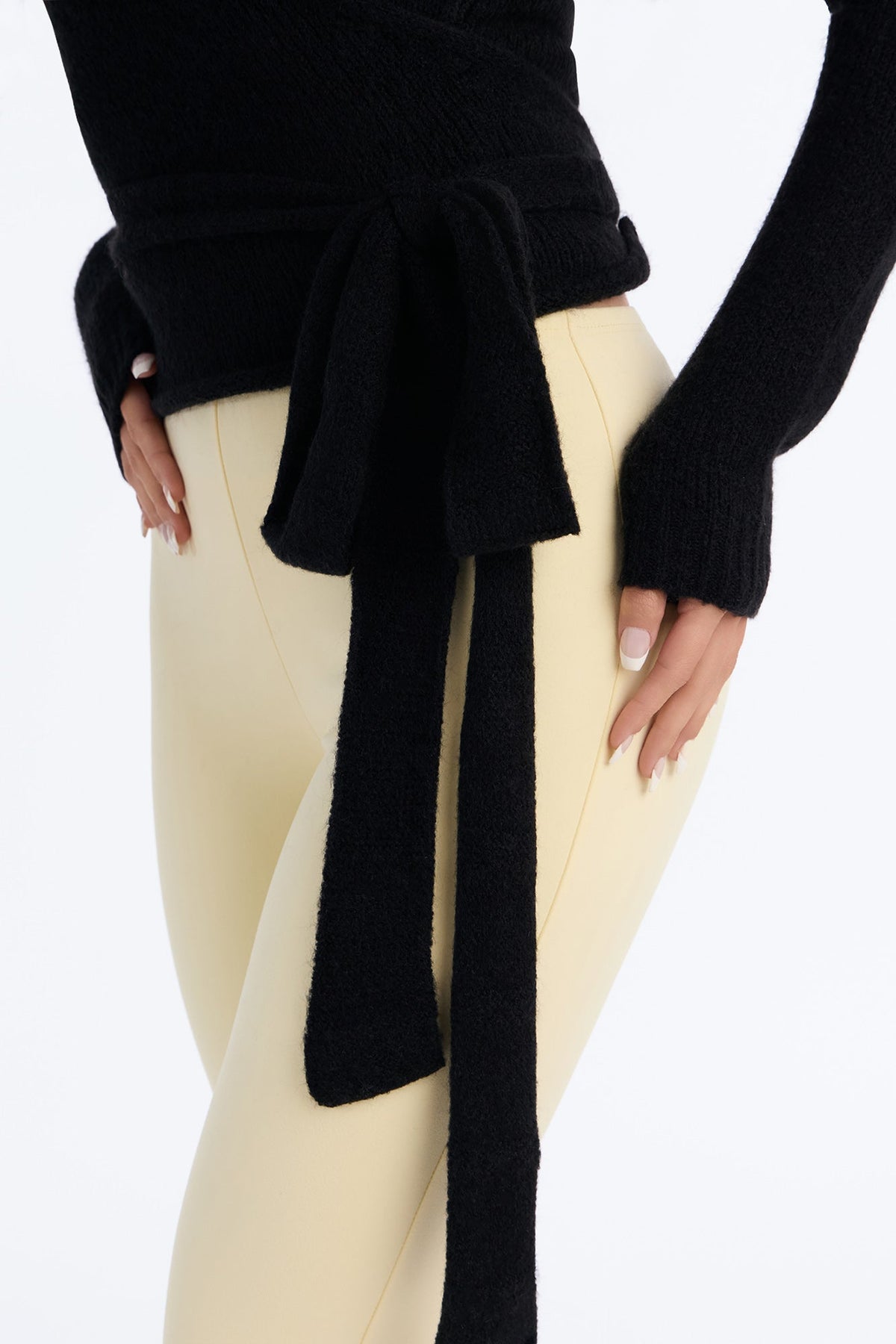Sweetener Long Sleeve Surplice Wrap Cardigan - Black