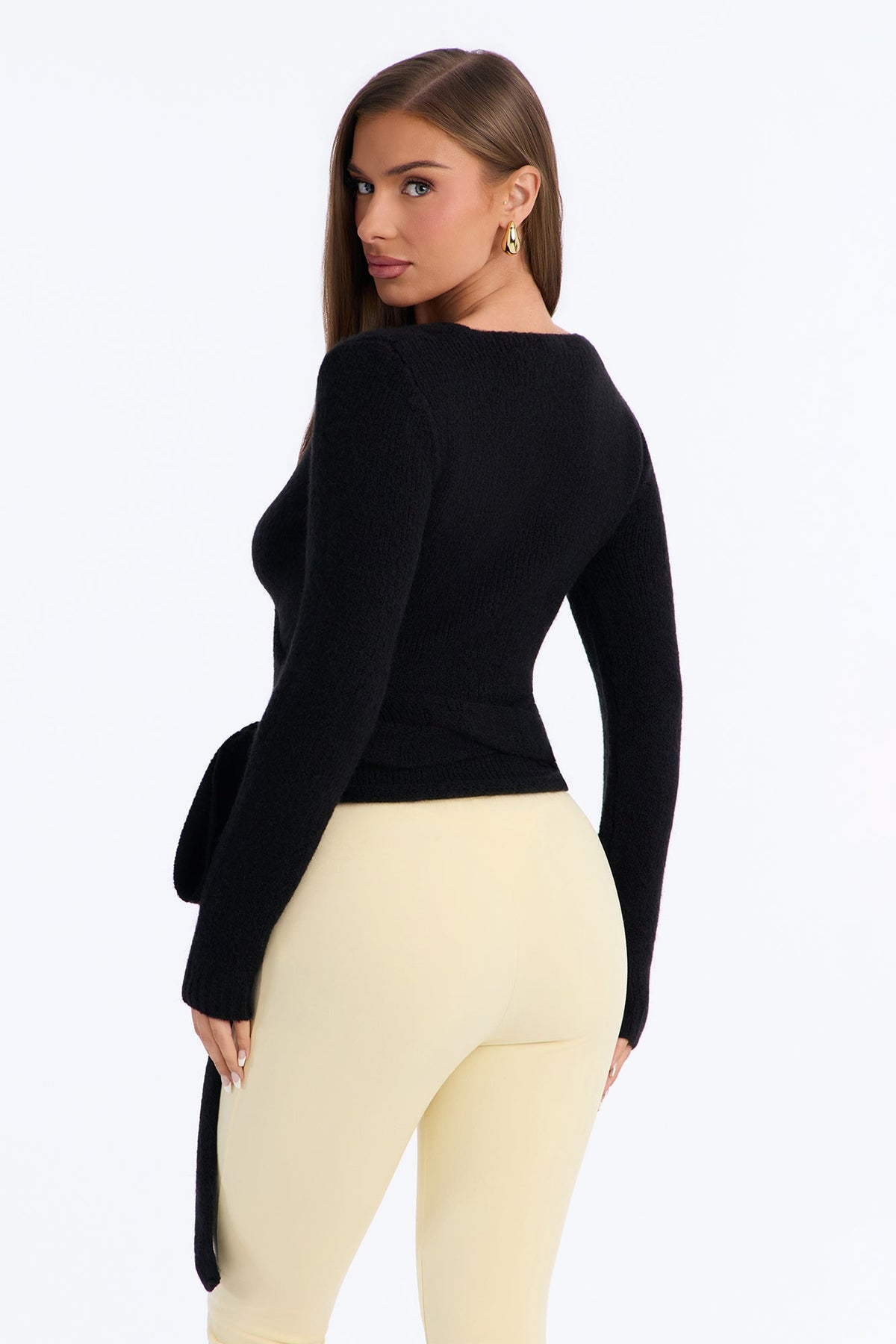 Sweetener Long Sleeve Surplice Wrap Cardigan - Black
