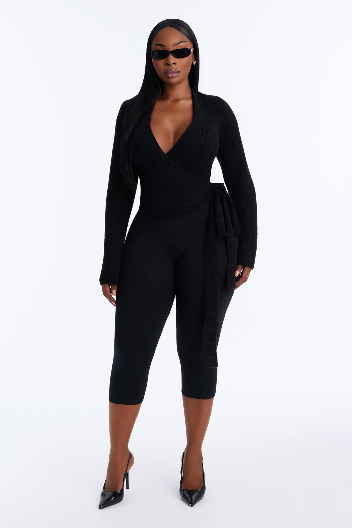 Sweetener Long Sleeve Surplice Wrap Cardigan - Black