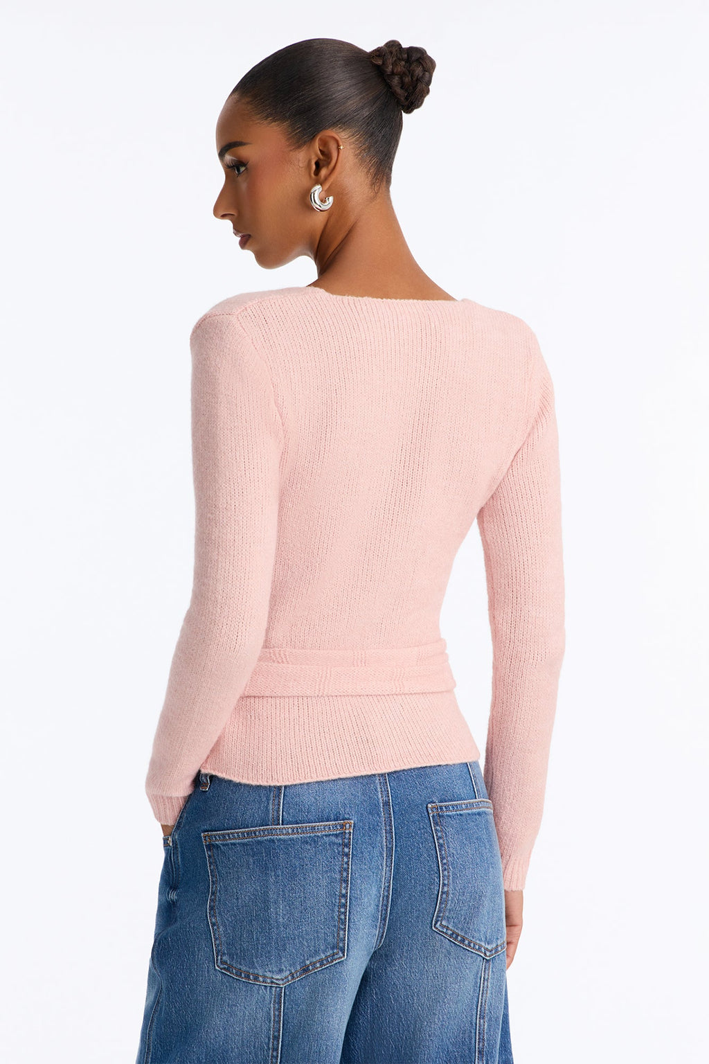 Sweetener Long Sleeve Surplice Wrap Cardigan - Light Pink