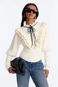 Harvest Breeze Ruffled Pullover Sweater - White