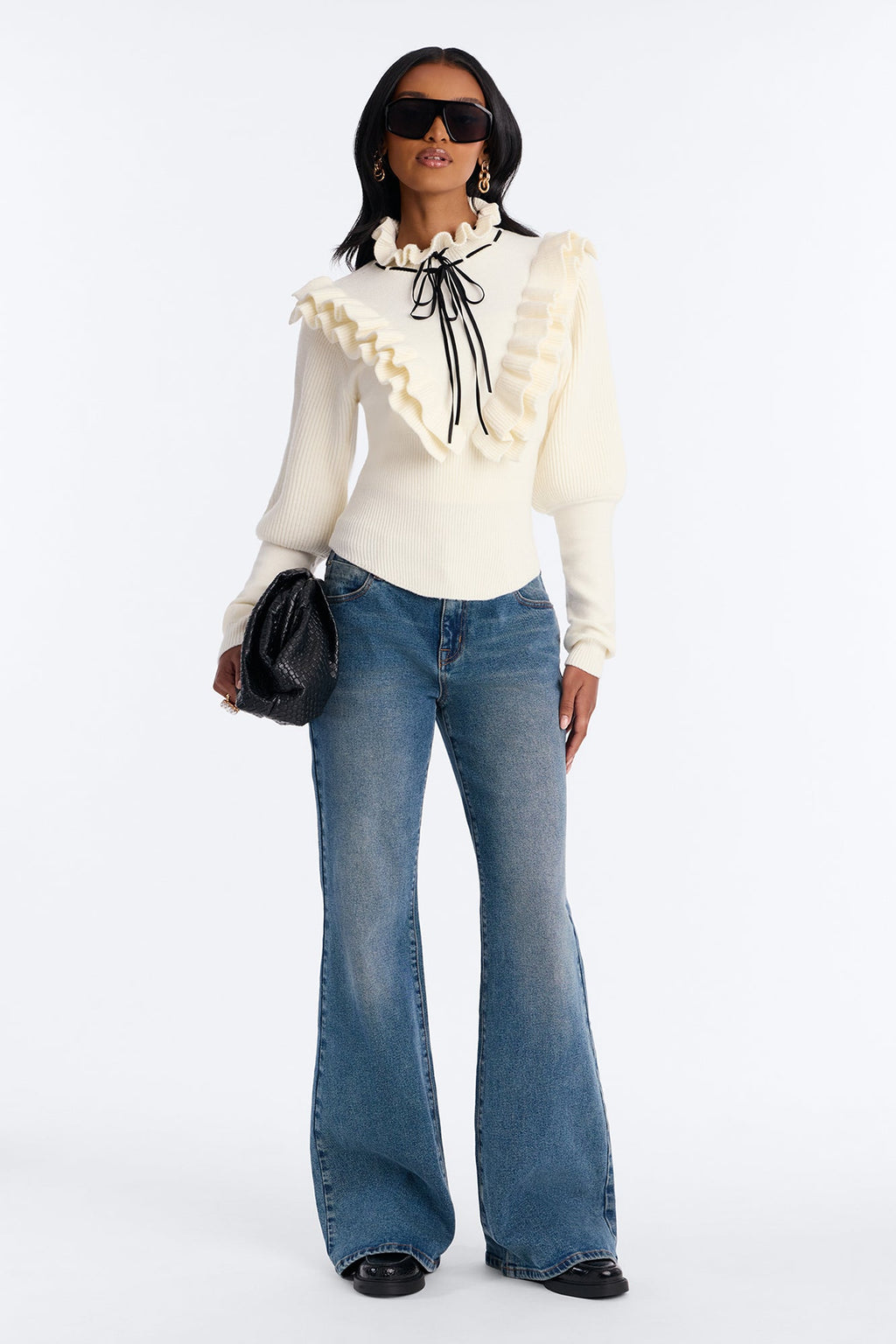 Harvest Breeze Ruffled Pullover Sweater - White