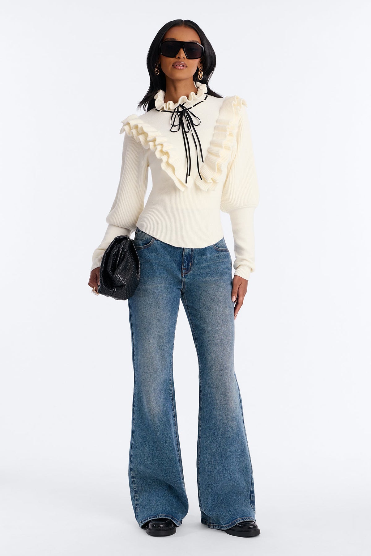 Harvest Breeze Ruffled Pullover Sweater - White