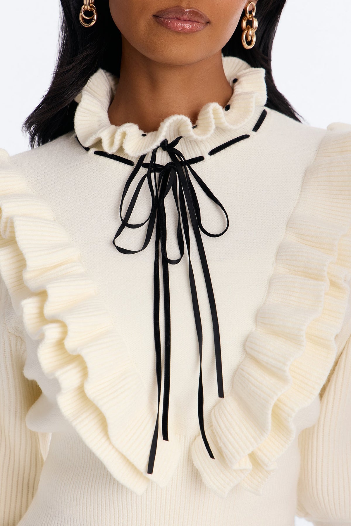 Harvest Breeze Ruffled Pullover Sweater - White