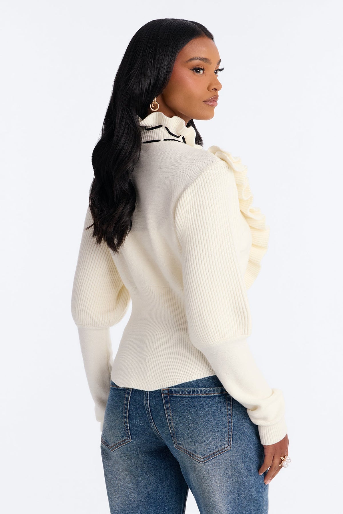 Harvest Breeze Ruffled Pullover Sweater - White