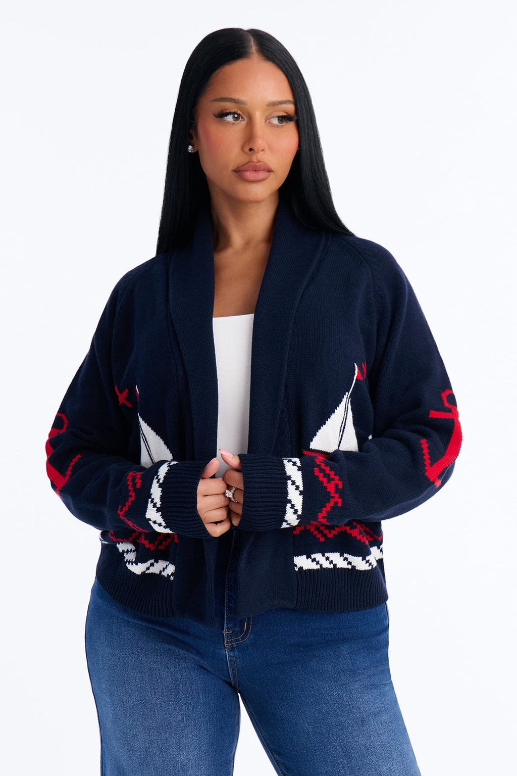 Newport Breeze Open Front Cardigan - Navy/combo