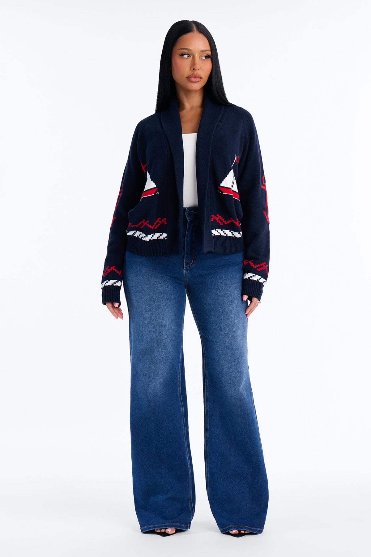 Newport Breeze Open Front Cardigan - Navy/combo