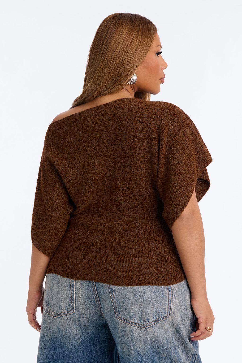 Carol One Shoulder Sweater Top - Brown
