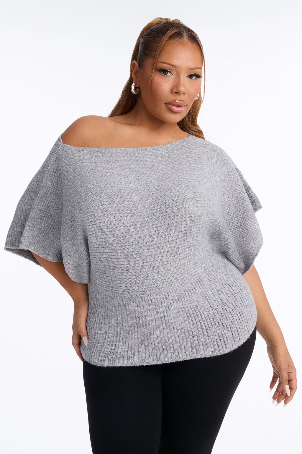Carol One Shoulder Sweater Top - Heather Grey