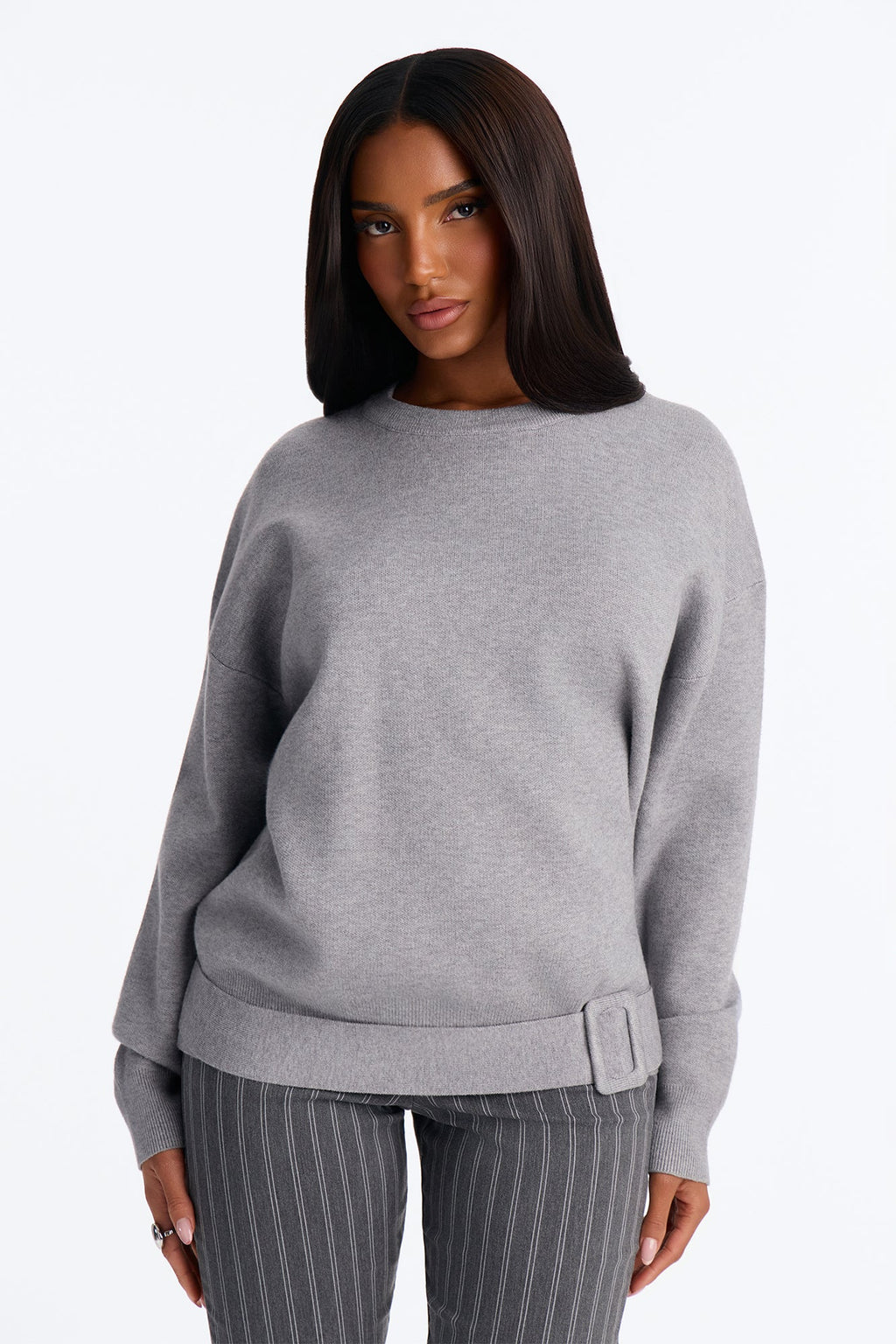 Gentle Winds Drop Waist Belted Sweater - Heather Grey