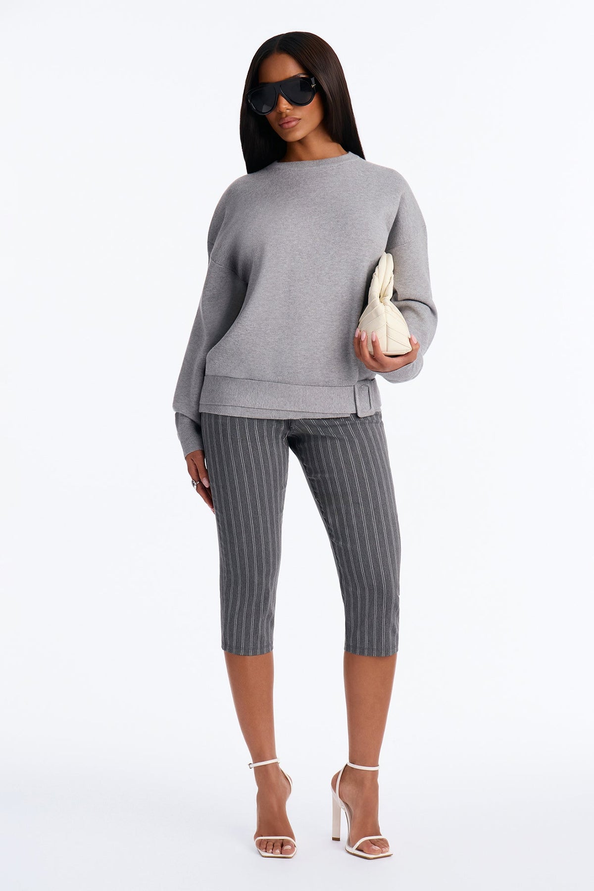 Gentle Winds Drop Waist Belted Sweater - Heather Grey