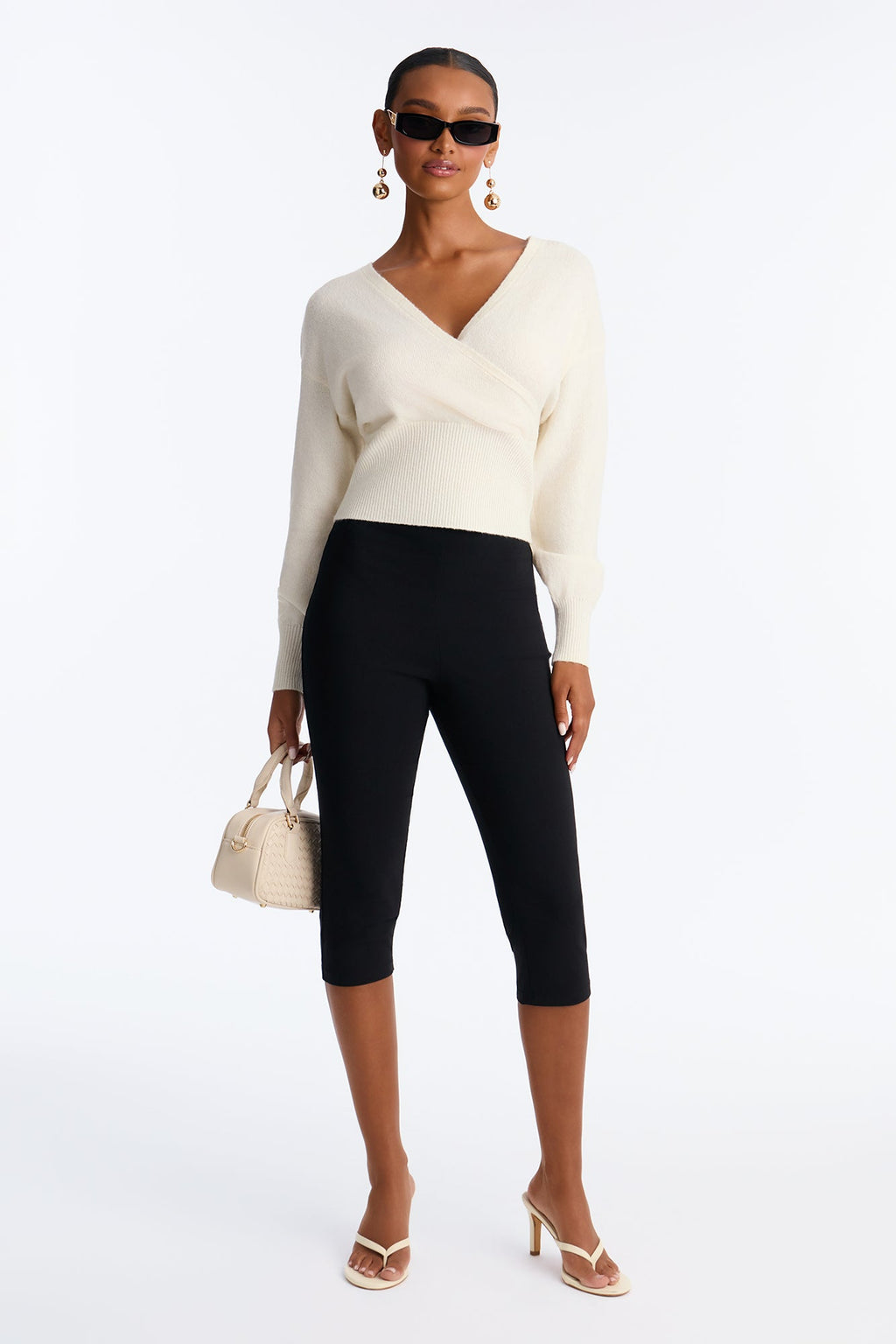 Madalyn Surplice Neck Long Sleeve Sweater - Ivory