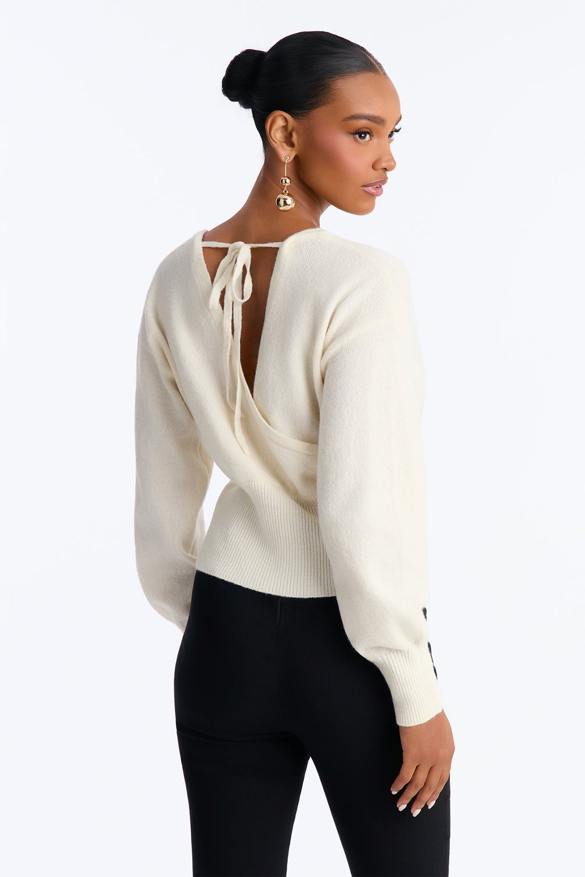 Madalyn Surplice Neck Long Sleeve Sweater - Ivory
