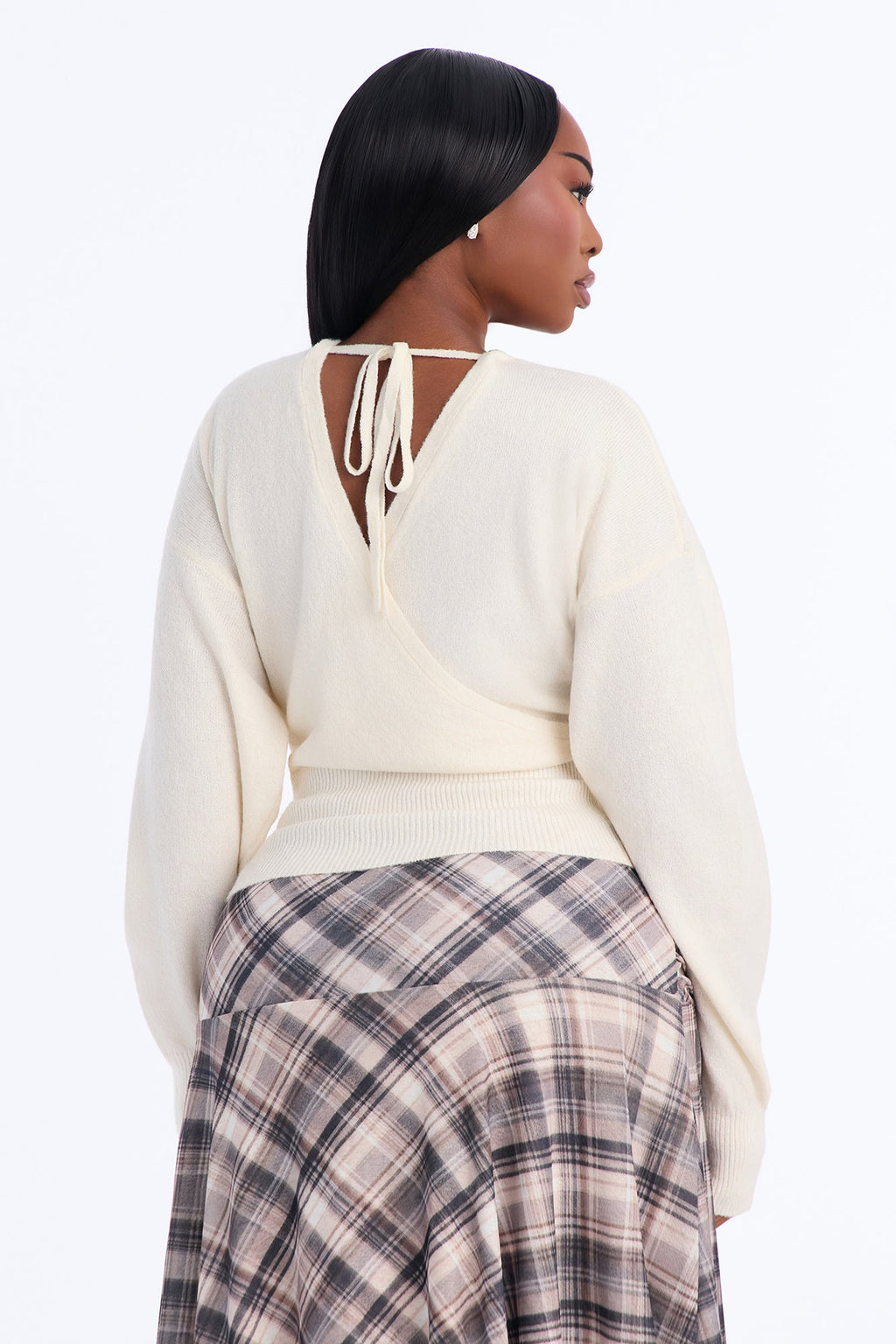 Madalyn Surplice Neck Long Sleeve Sweater - Ivory