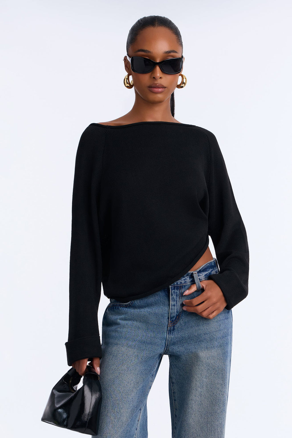 Casey Off Shoulder Long Sleeve Sweater - Black