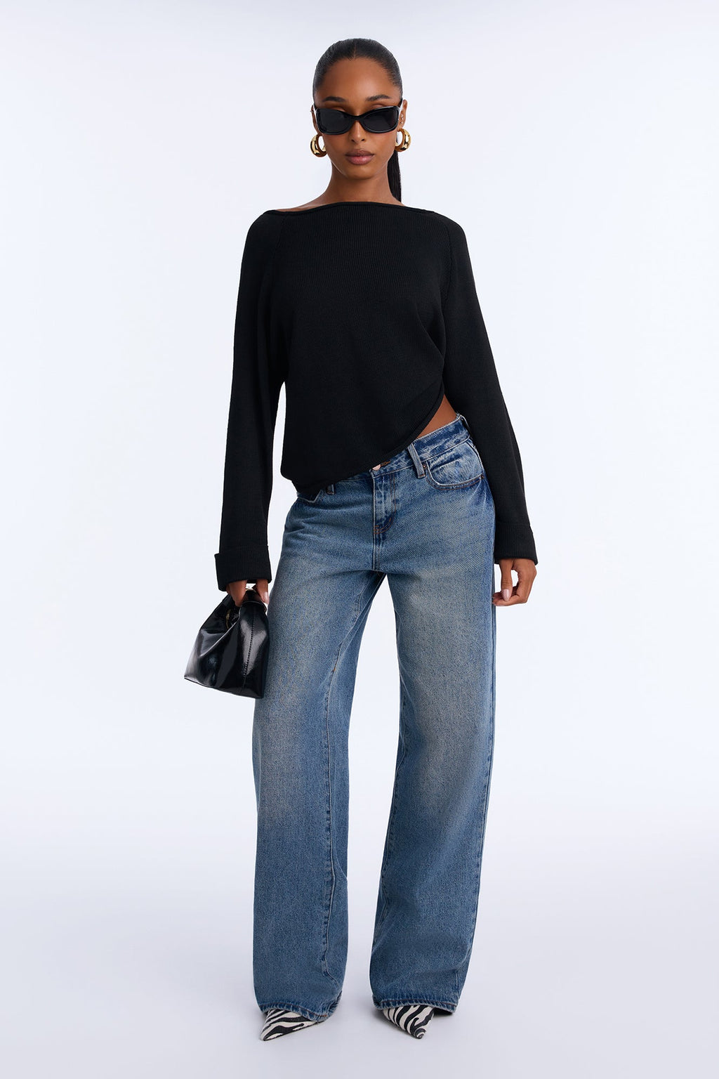 Casey Off Shoulder Long Sleeve Sweater - Black