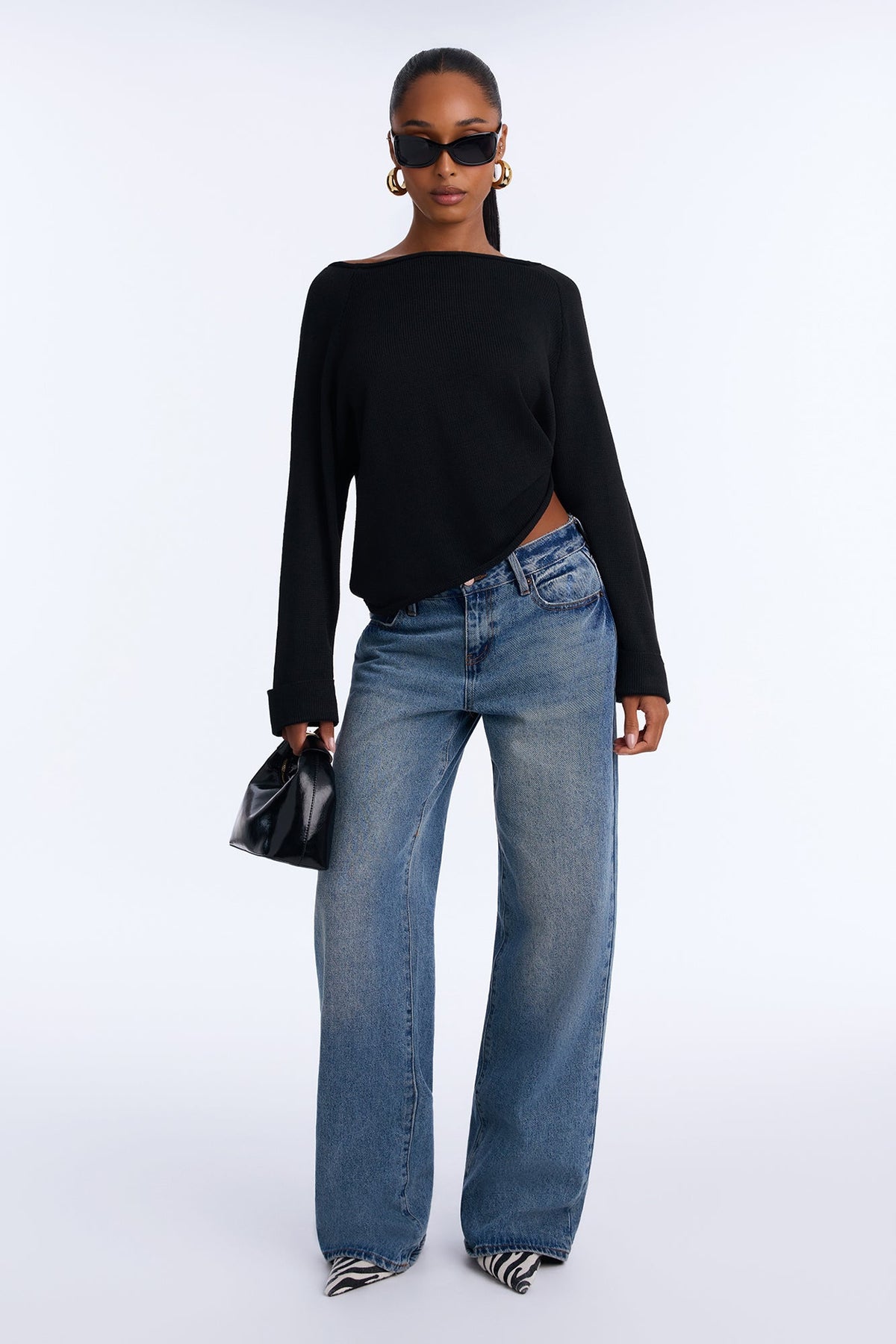 Casey Off Shoulder Long Sleeve Sweater - Black