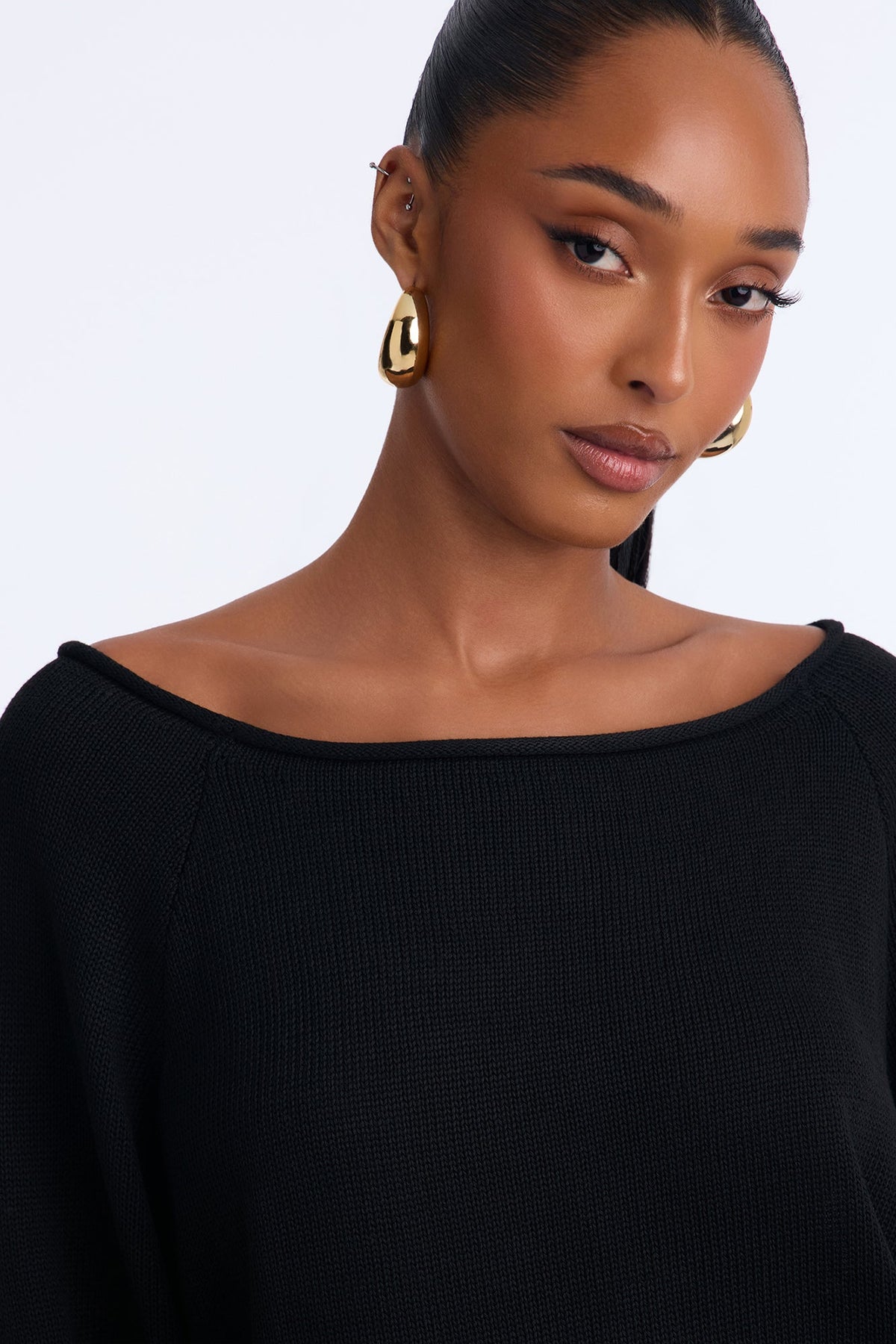 Casey Off Shoulder Long Sleeve Sweater - Black