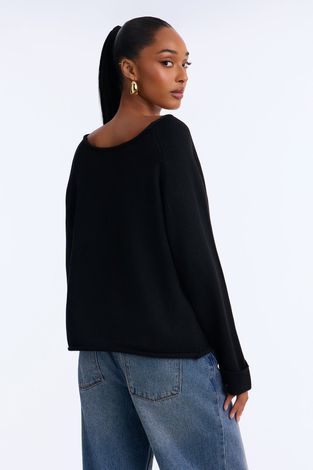 Casey Off Shoulder Long Sleeve Sweater - Black