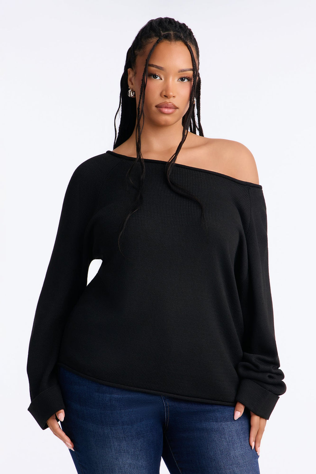 Casey Off Shoulder Long Sleeve Sweater - Black