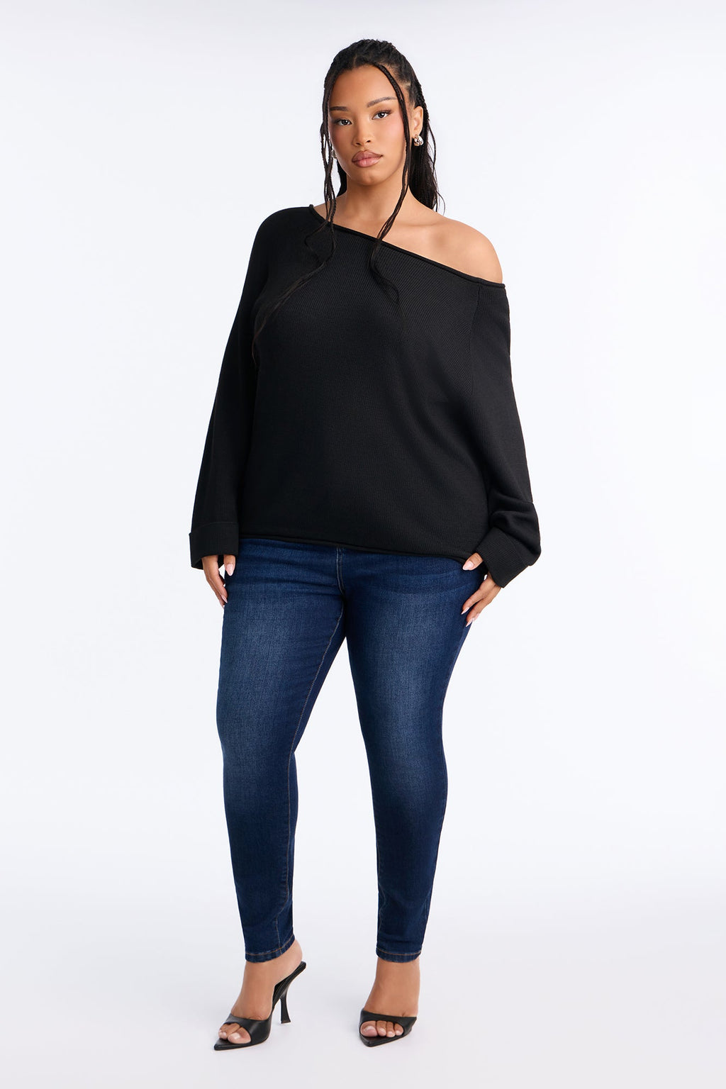 Casey Off Shoulder Long Sleeve Sweater - Black