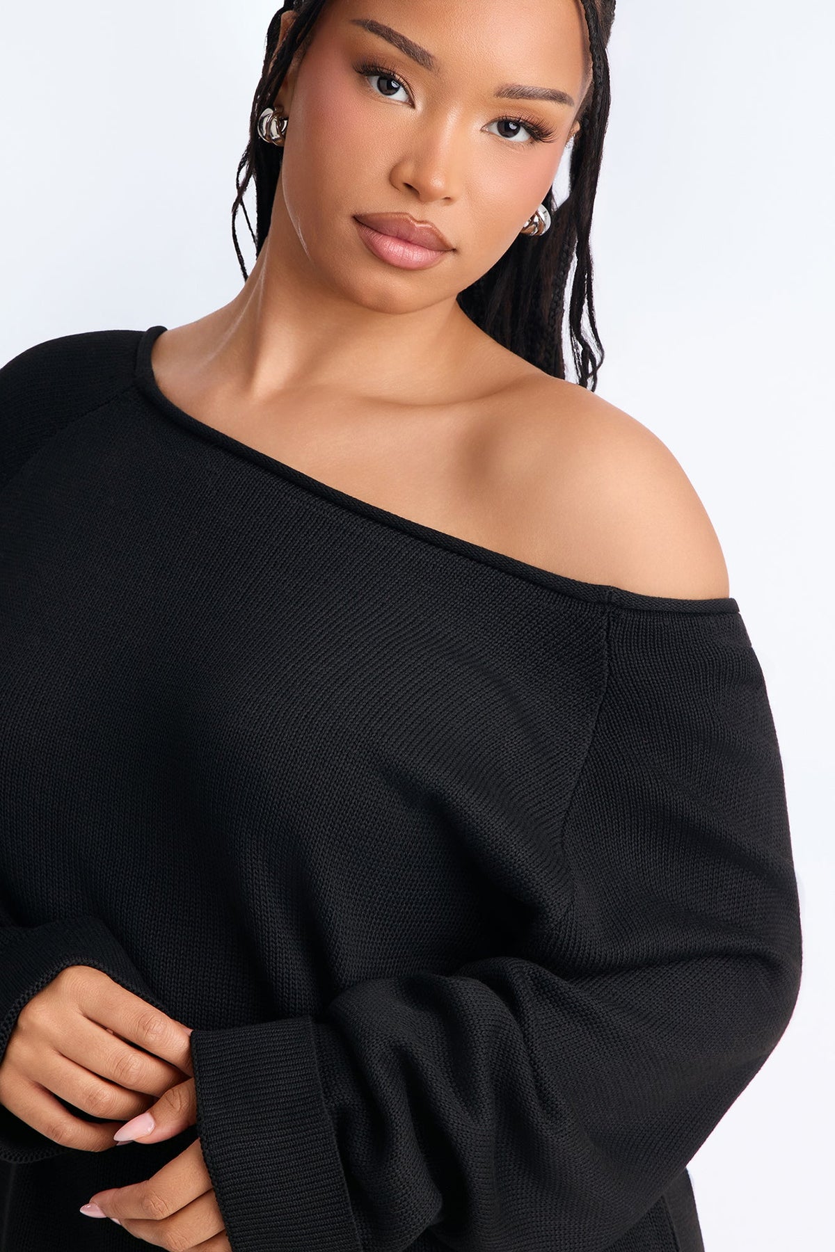 Casey Off Shoulder Long Sleeve Sweater - Black