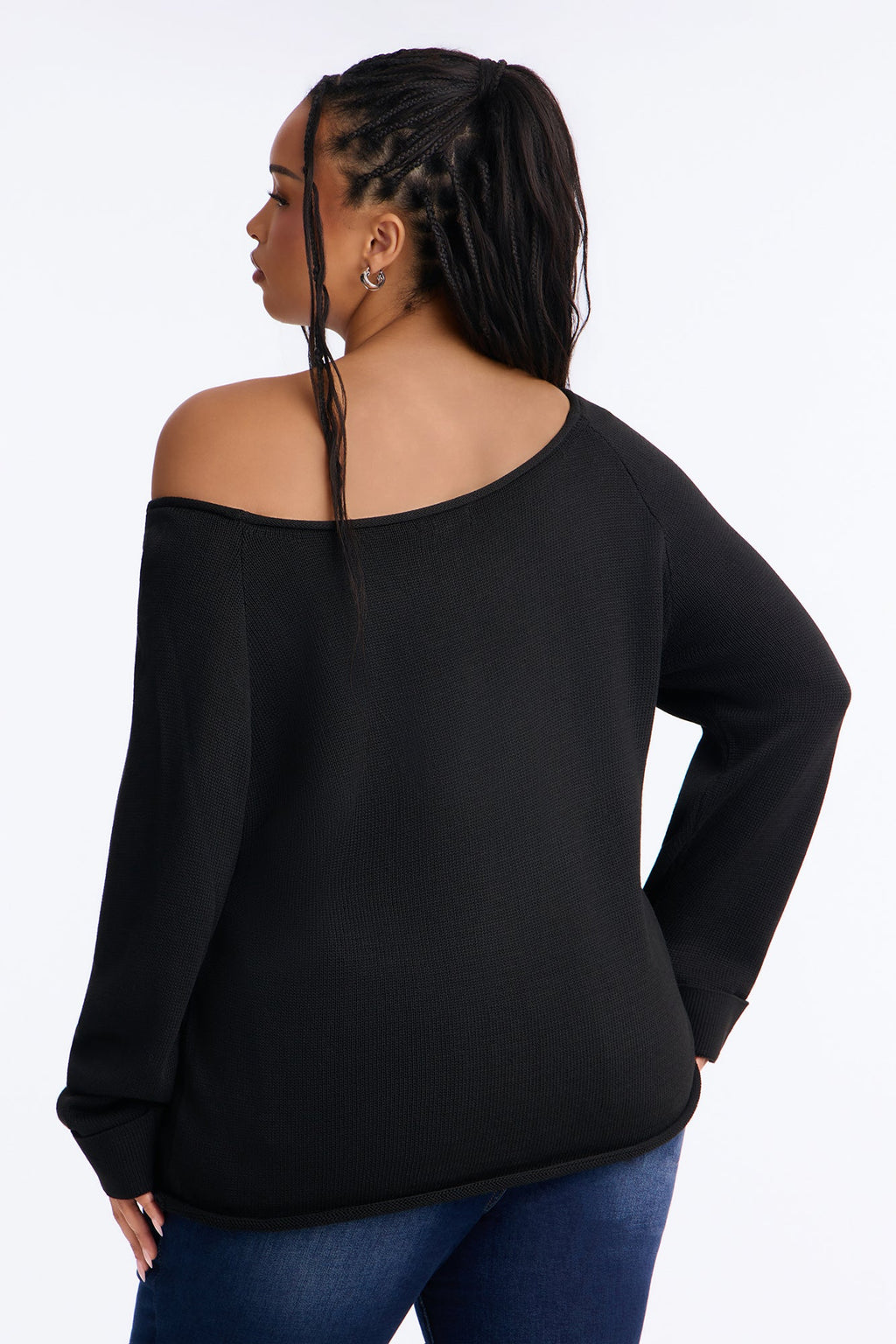 Casey Off Shoulder Long Sleeve Sweater - Black