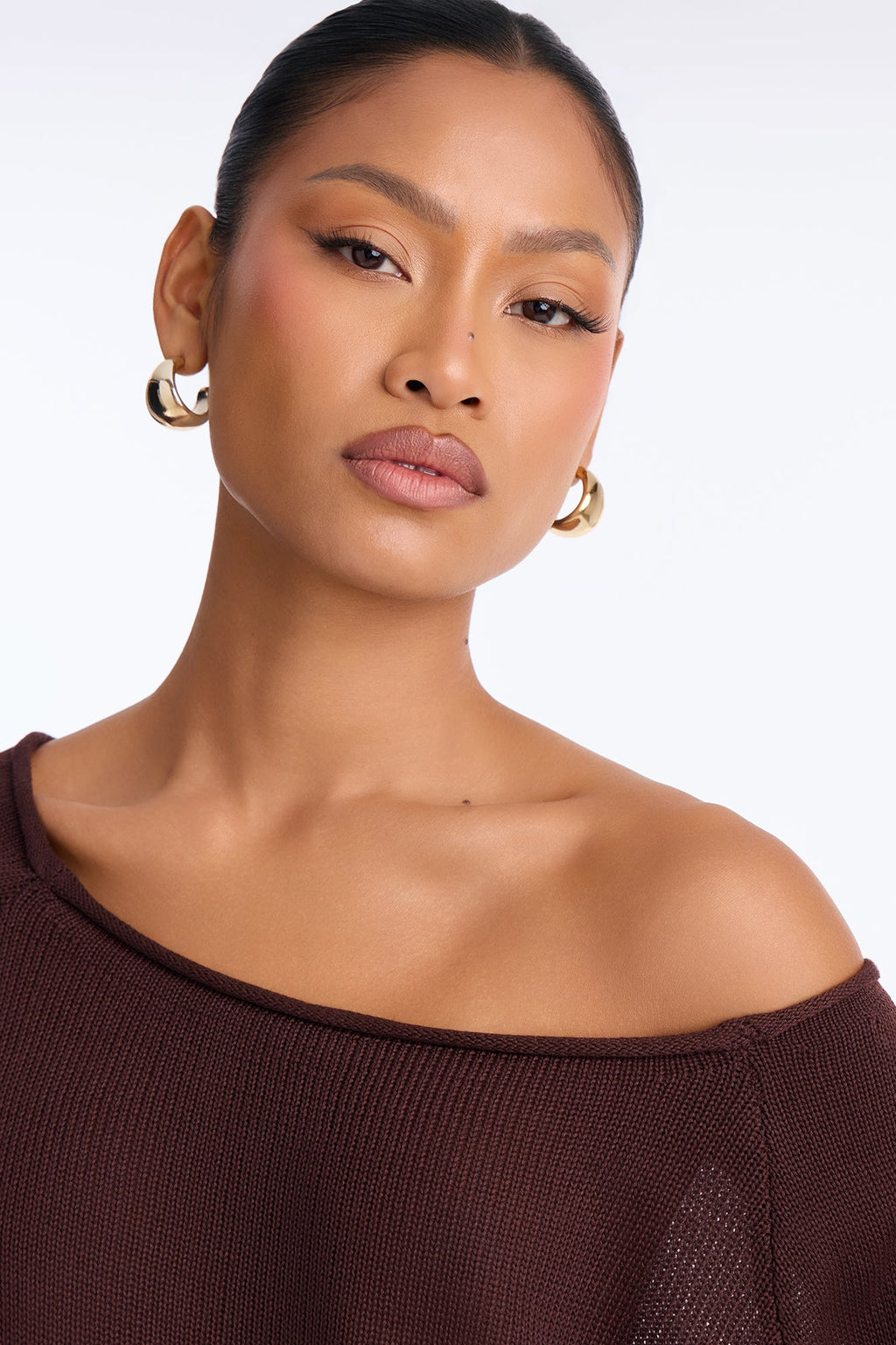 Casey Off Shoulder Long Sleeve Sweater - Chocolate