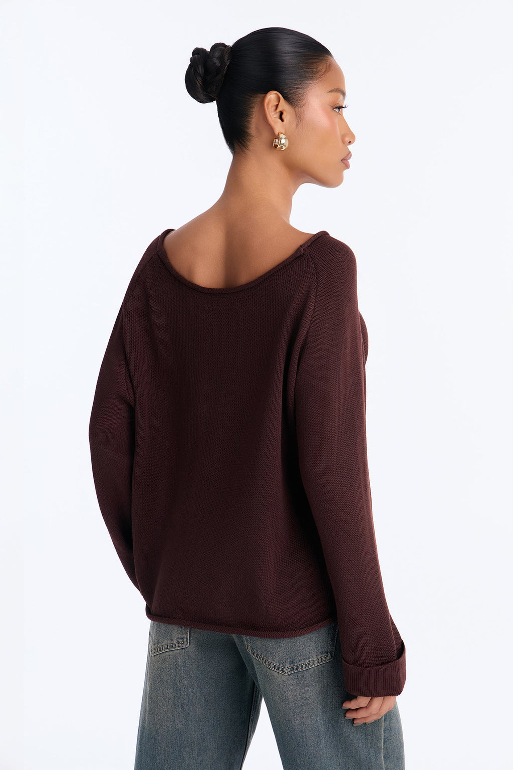 Casey Off Shoulder Long Sleeve Sweater - Chocolate