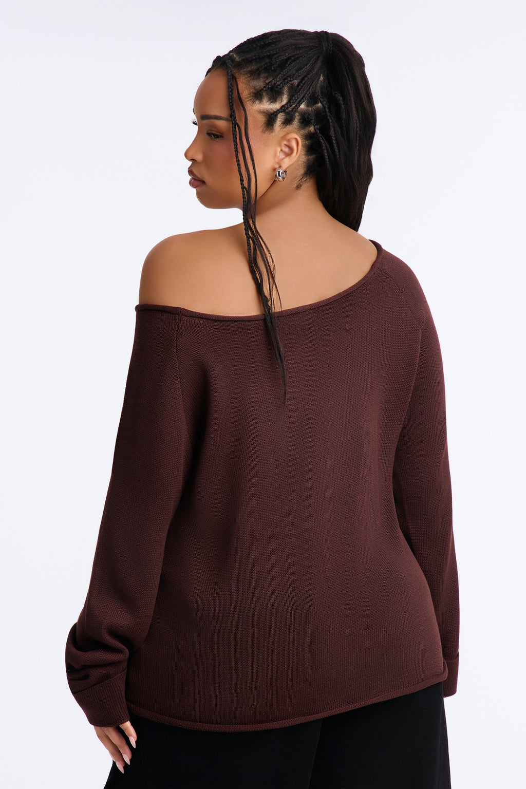 Casey Off Shoulder Long Sleeve Sweater - Chocolate