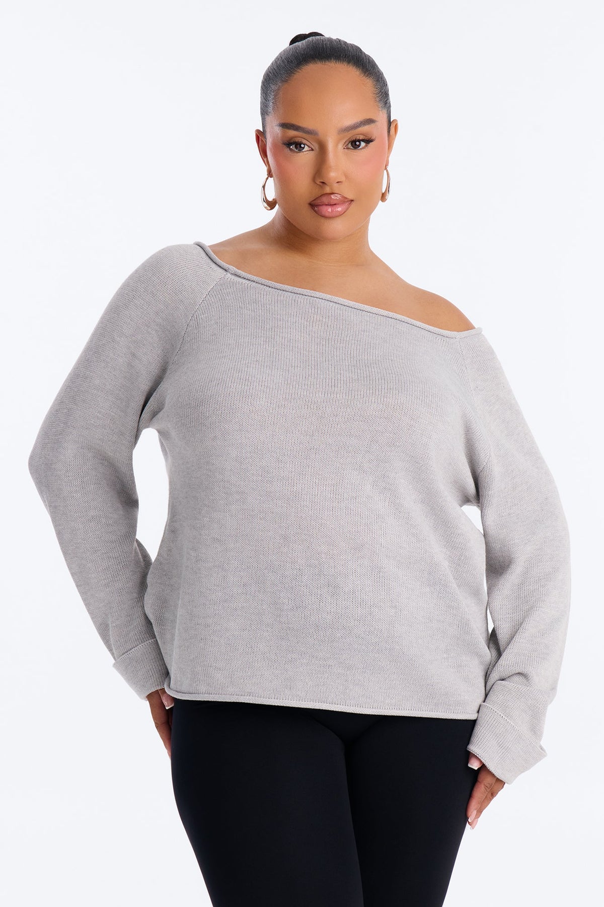 Casey Off Shoulder Long Sleeve Sweater - Heather Grey