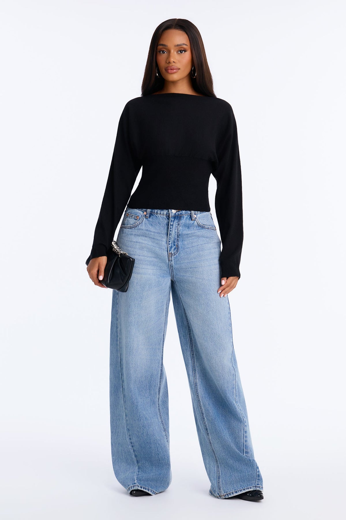 Eileen Off Shoulder Long Sleeve Sweater - Black