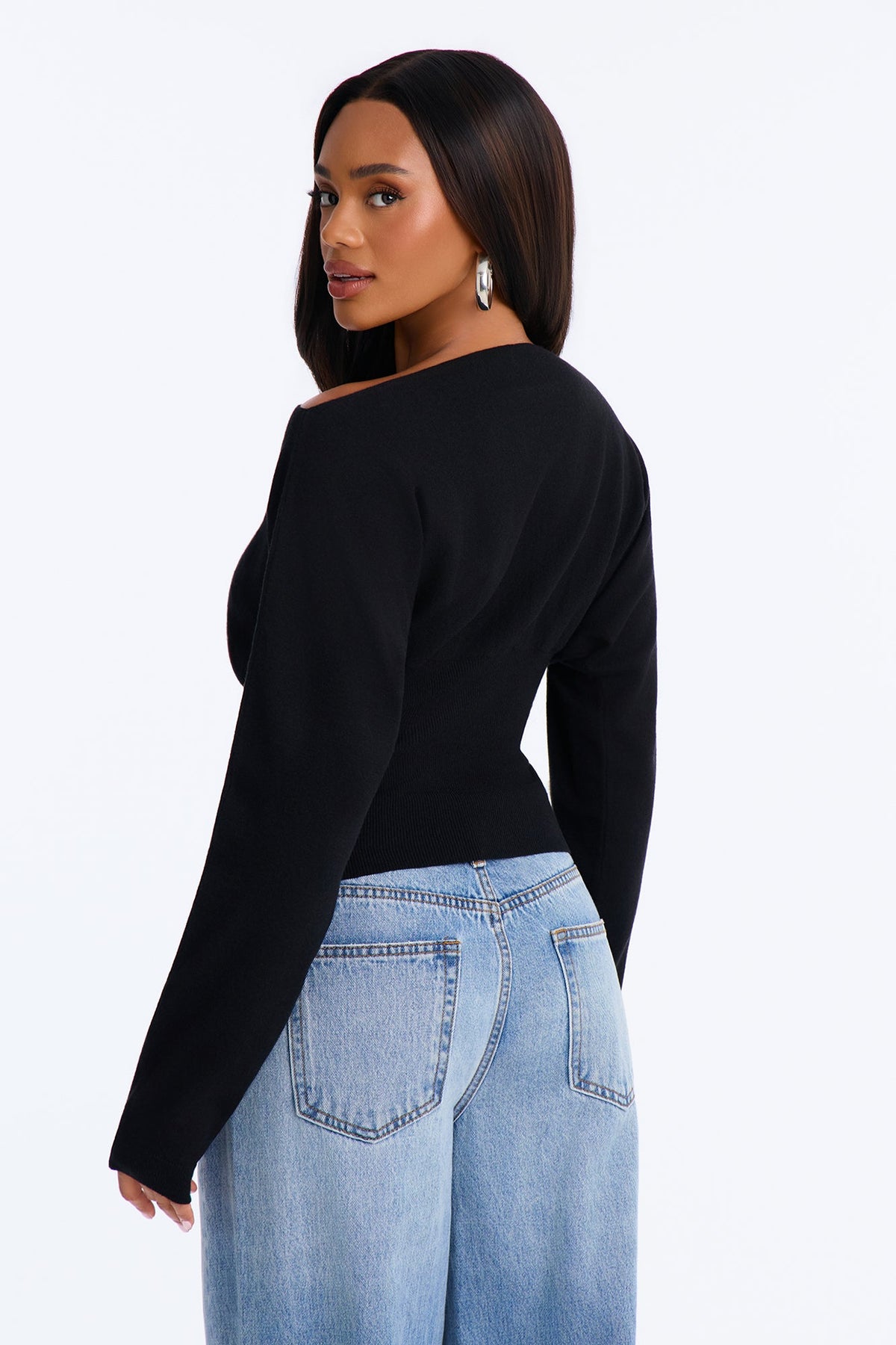 Eileen Off Shoulder Long Sleeve Sweater - Black