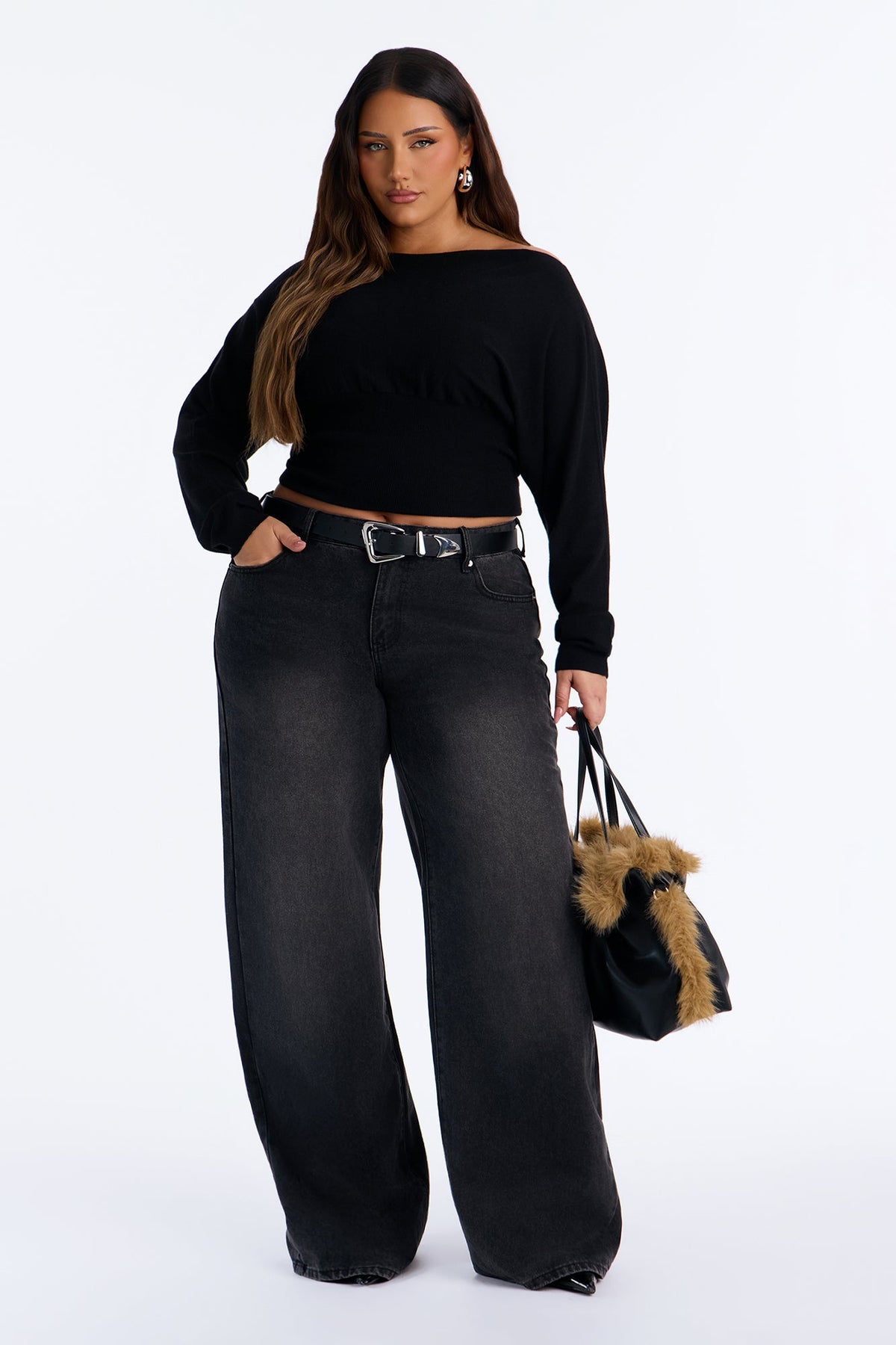 Eileen Off Shoulder Long Sleeve Sweater - Black