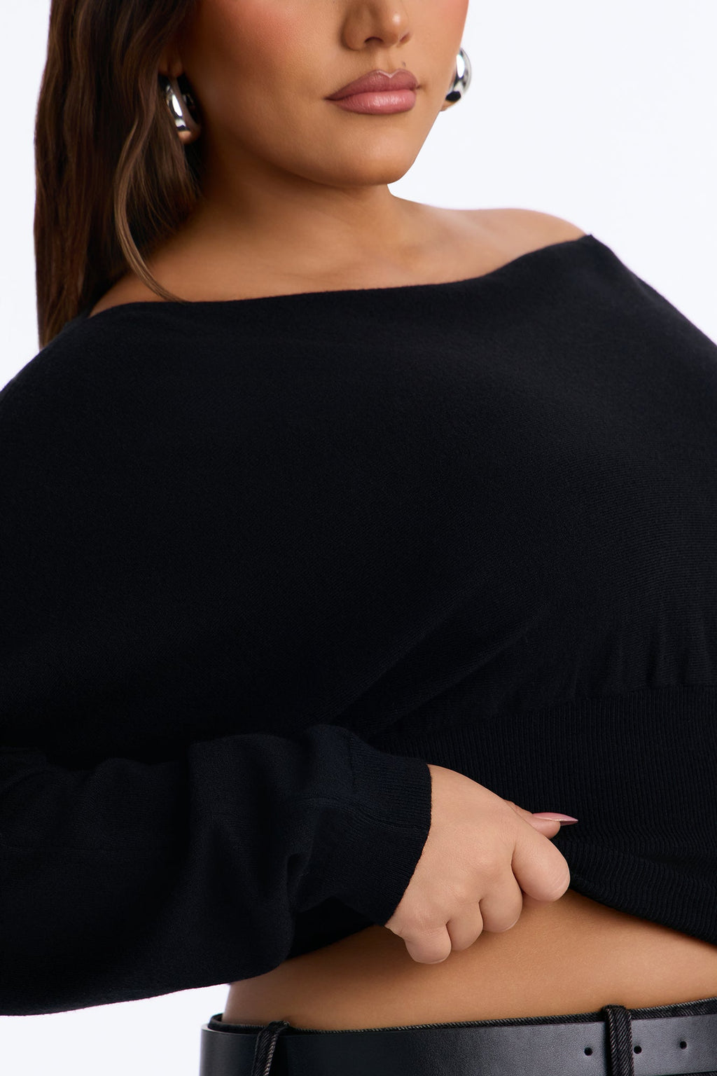 Eileen Off Shoulder Long Sleeve Sweater - Black