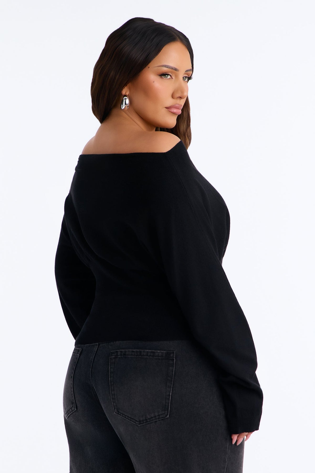 Eileen Off Shoulder Long Sleeve Sweater - Black