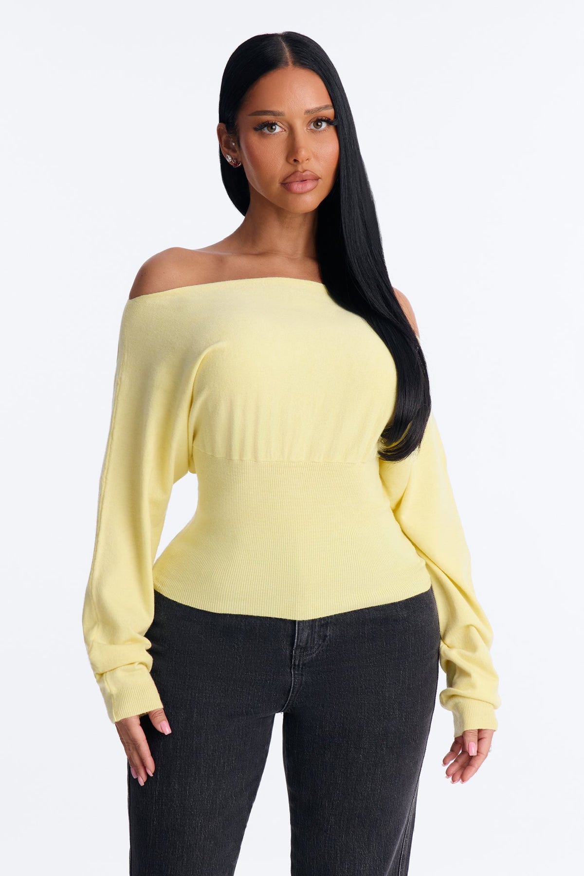 Eileen Off Shoulder Long Sleeve Sweater - Butter Yellow