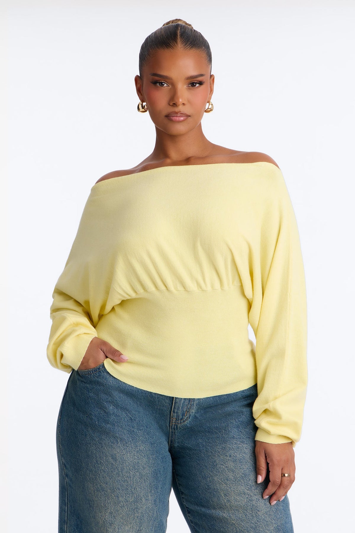 Eileen Off Shoulder Long Sleeve Sweater - Butter Yellow