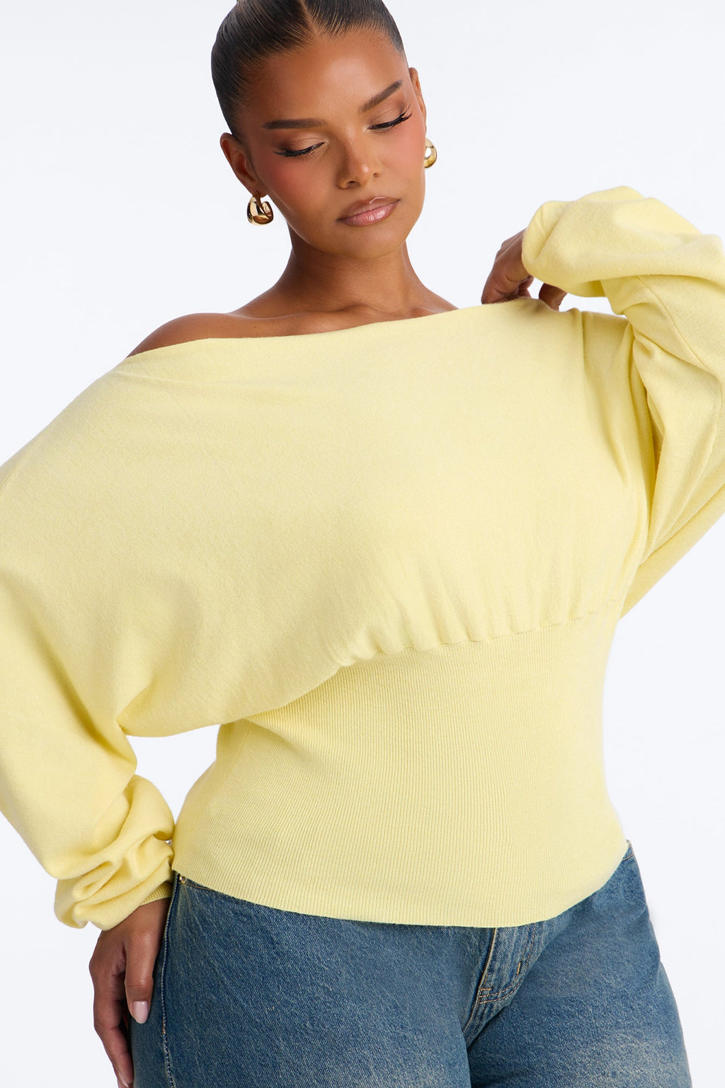 Eileen Off Shoulder Long Sleeve Sweater - Butter Yellow