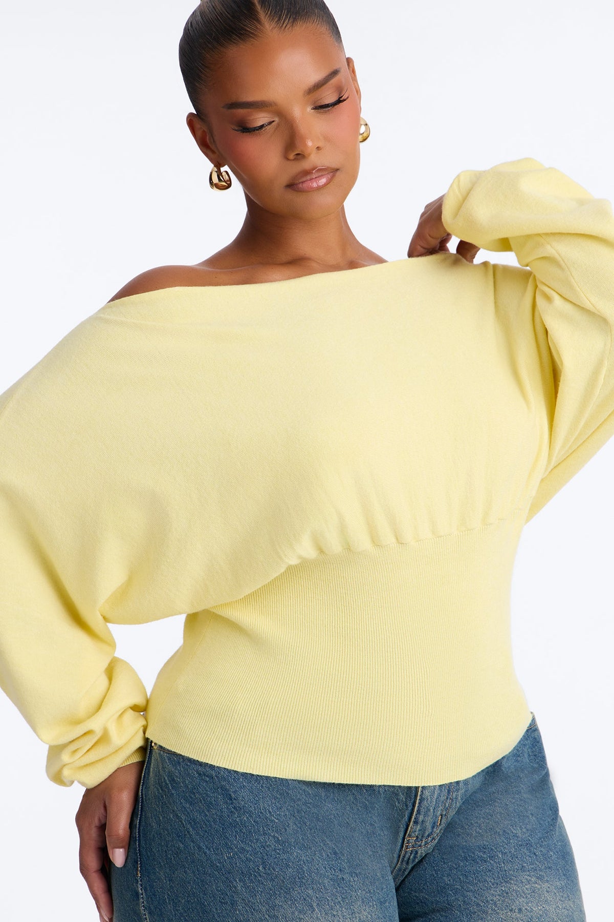 Eileen Off Shoulder Long Sleeve Sweater - Butter Yellow