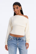 Eileen Off Shoulder Long Sleeve Sweater - Ivory
