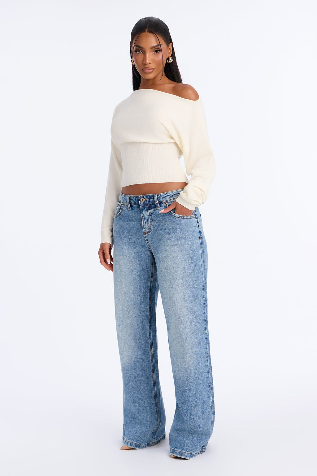 Eileen Off Shoulder Long Sleeve Sweater - Ivory