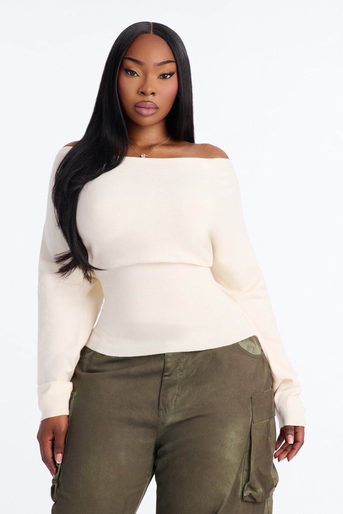 Eileen Off Shoulder Long Sleeve Sweater - Ivory