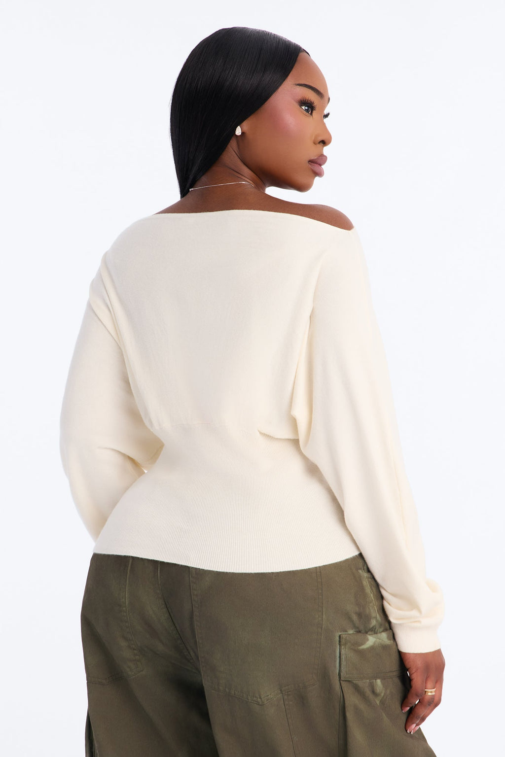 Eileen Off Shoulder Long Sleeve Sweater - Ivory