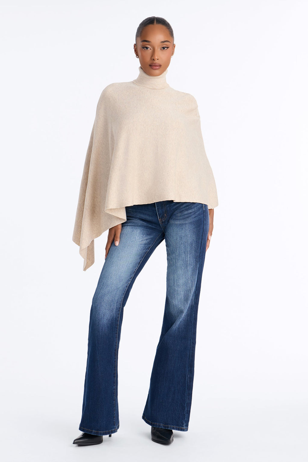 Classy Chic Turtleneck Poncho Sweater - Beige